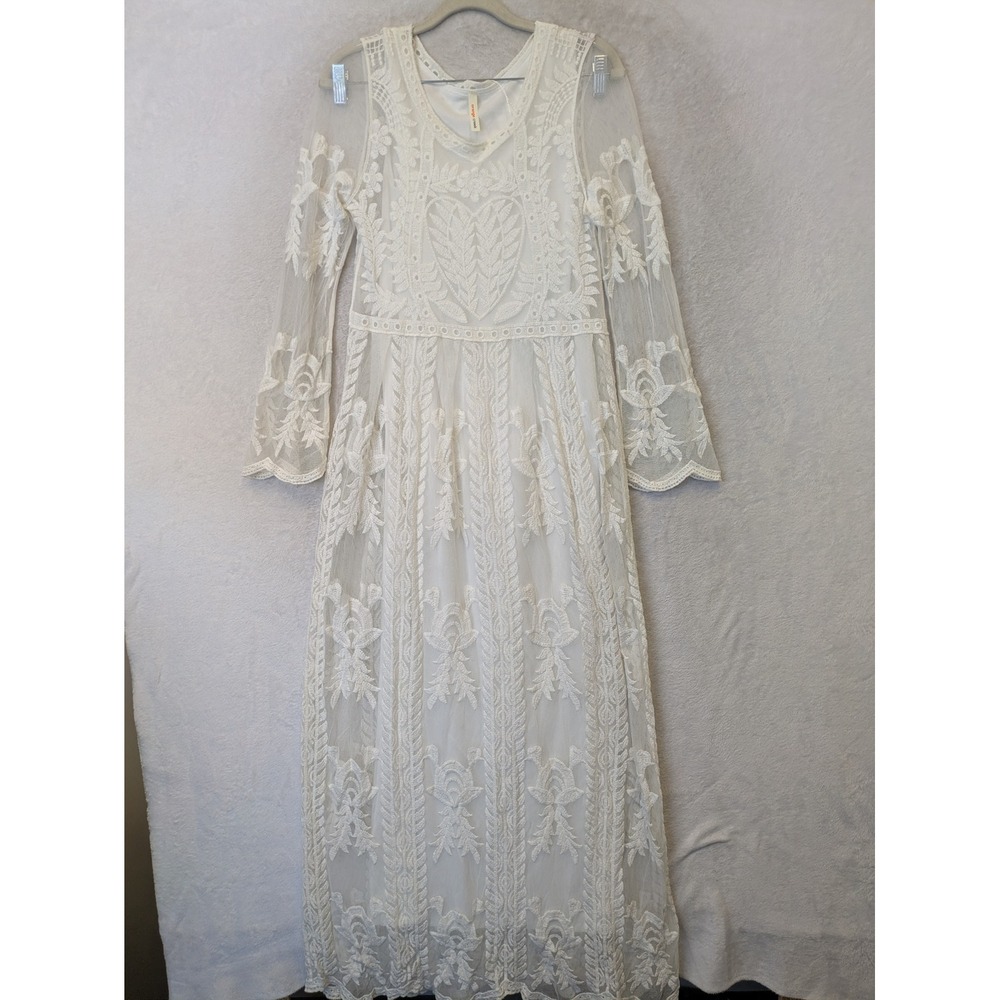 Orange Creek Maxi Dress‎ Women's S/M White Lace Embroidered Sheer